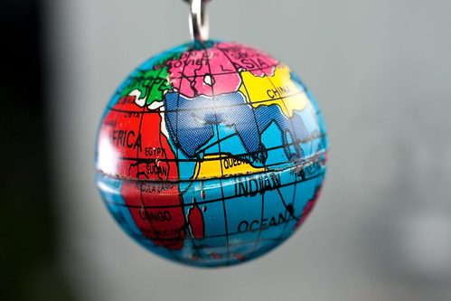 Macro of tiny Earth globe hanging on key chain
