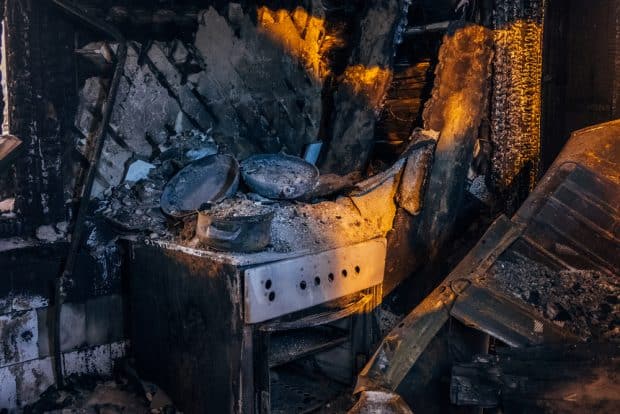 smoke and water damage from kitchen fire