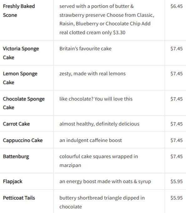 shelly's Tea Rooms franchise opportunity dessert menu