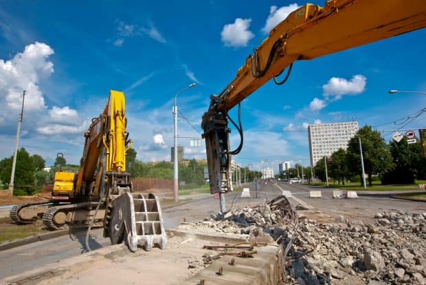 road construction in front of franchise business