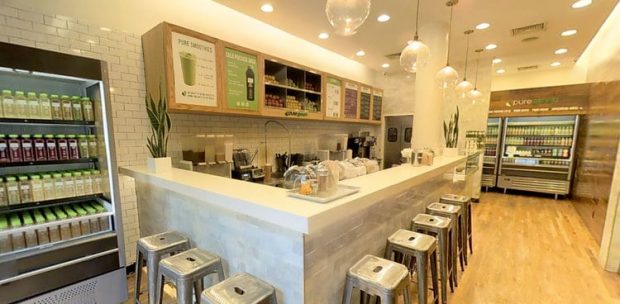 interior view pure green retail store