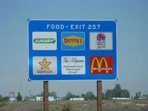 signage from businesses along interstate exits