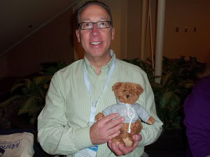 Joel Libava and a Teddy Bear
