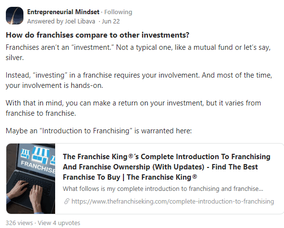 joel libava quora answer on franchise investments